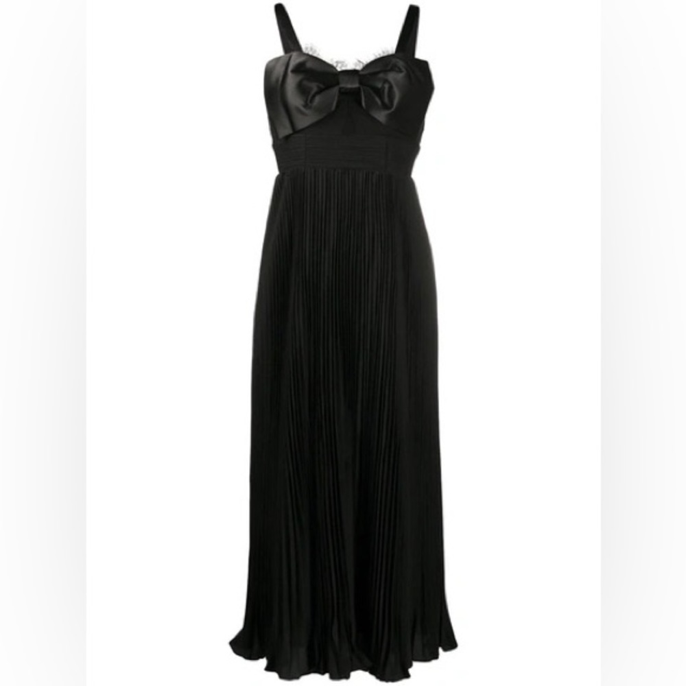 Self portrait black pleated midi dress with bow size US 2